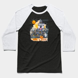 English bulldog Happy Howl-o-ween Ghost Houses Funny Watercolor Baseball T-Shirt